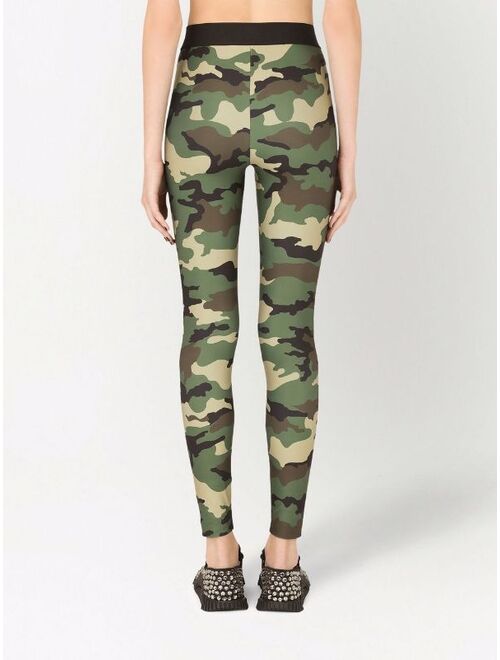 Dolce & Gabbana logo-waistband camouflage-print leggings