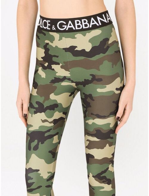 Dolce & Gabbana logo-waistband camouflage-print leggings