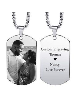 VIBOOS Custom Dog Tag Pendant Necklace Engraving Date/Text/Pictures Stainless Steel Personalized Necklace for Men Women Boys Girls Bundle with Adjustable Chain, Keychain,
