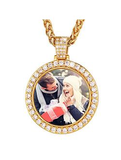 U7 Custom Photo Necklace Men Women Personalized Jewelry Customized Any Picture Pendant Stainless Steel Rope/Spiga/Tennis Chain 18-30 Inch, Mothers or Lover Gift