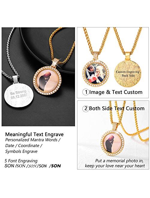U7 Custom Photo Necklace Men Women Personalized Jewelry Customized Any Picture Pendant Stainless Steel Rope/Spiga/Tennis Chain 18-30 Inch, Mothers or Lover Gift