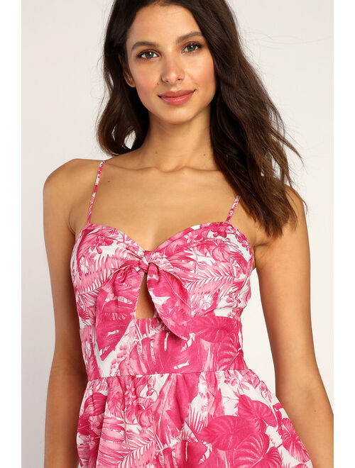 Lulus Blissful in Bali Pink Tropical Print Tie-Front Jumpsuit