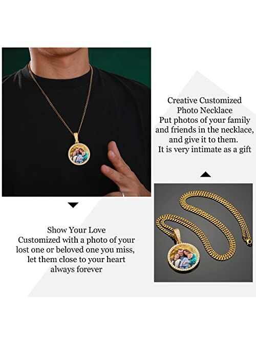YIMERAIRE Custom Chain with Picture Necklace Personalized Photo Pendant Necklace for Men Customized Picture Necklaces for Women Memory Necklace with Picture Angel Wings H