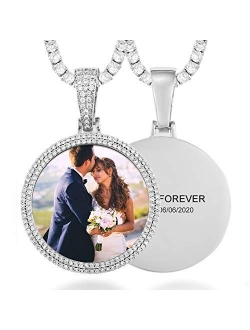 TUHE Personalized Hip Hop Custom Picture Text Pendant Necklace 18K Gold or Platinum Plated AAA CZ Iced Out Zircon Photo Name Necklace for Men Women Memory Chain Necklace 