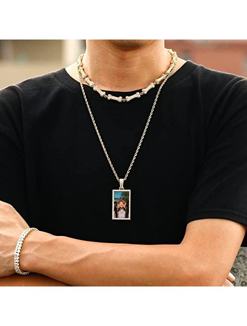 TUHE Personalized Hip Hop Custom Picture Text Pendant Necklace 18K Gold or Platinum Plated AAA CZ Iced Out Zircon Photo Name Necklace for Men Women Memory Chain Necklace 
