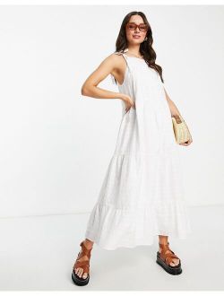 tiered eyelet maxi sundress in white