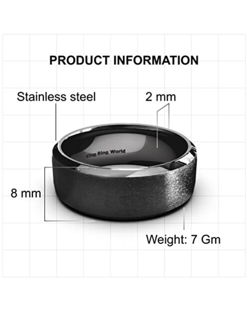 Basic Flat Ring by King Ring, 8mm – Plated Matte Finish, Wedding bands for him, Stainless Steel Ring, for Men & Women, Stylish and Attractive design, Casual Everyday Ring