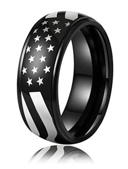 Laoyou Black Men’s Spinner Ring for Anxiety - 8mm American Flag Surgical Stainless Steel Spinning Anxiety Ring for Men Boy Band Fidget Jewelry Worry Spin Calming Anti-Anx