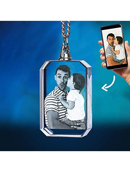 ArtPix 3D Personalized Necklace, 3D Laser Etched Photo Crystal, Engraved Rectangle Necklaces Accessories, Memorial Birthday Gifts for Mom Dad, Him Her, Men Women, Customi