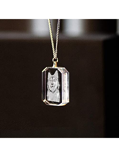 ArtPix 3D Personalized Necklace, 3D Laser Etched Photo Crystal, Engraved Rectangle Necklaces Accessories, Memorial Birthday Gifts for Mom Dad, Him Her, Men Women, Customi