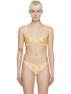 Yellow Lily Embroidery Plunge Demi Bra