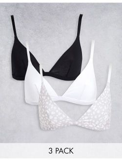 3 pack cotton triangle bra in splotch
