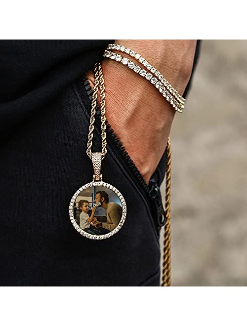 Gugots Personalized Engraved Photo Pendant Customized Memory Picture Necklace With Engraved Text Hip Hop Iced Out Picture Chain For Men Women Custom Image Pendant With Me