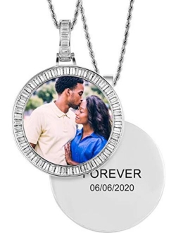 TUHE 18K Iced Out Custom Photo Necklace Personalized with Memory Picture Necklace, Iced Out Round Pendant Necklace with Picture for Men Women Hip Hop Necklace (Optional f