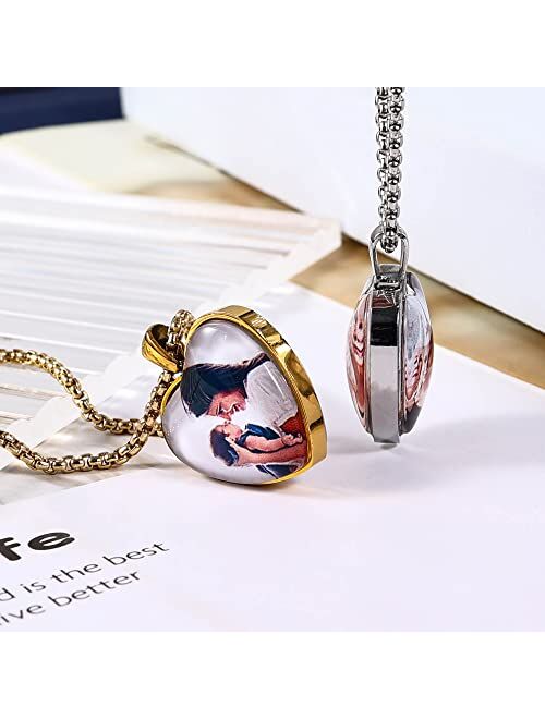 Aro Torliy Personalized Necklace with Picture, Custom 2 Photos on Both Side - Customized Stainless Steel Heart Picture Necklace for Women/Girls