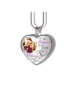 Drawelry Personalized Photo Necklace Custom Picture In Memory Heartshaped I'll Hold You In My Heart With Wings Snake Chain Necklace Pendant Jewelry Gifts for Men Women Hi