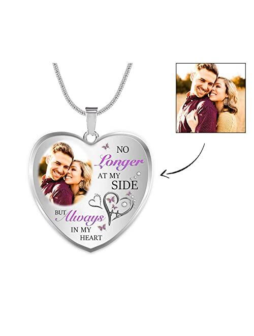 Drawelry Personalized Photo Necklace Custom Picture In Memory Heartshaped I'll Hold You In My Heart With Wings Snake Chain Necklace Pendant Jewelry Gifts for Men Women Hi