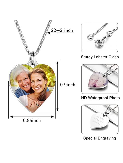 Kagrec sonalized Photo Necklace Rectangle Pendant Necklace Stainless Steel Dog Tag Necklace for Men Women