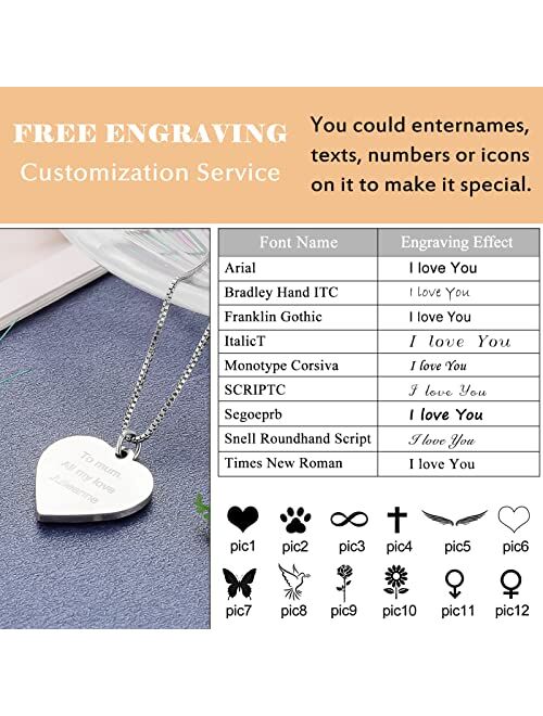 Kagrec sonalized Photo Necklace Rectangle Pendant Necklace Stainless Steel Dog Tag Necklace for Men Women