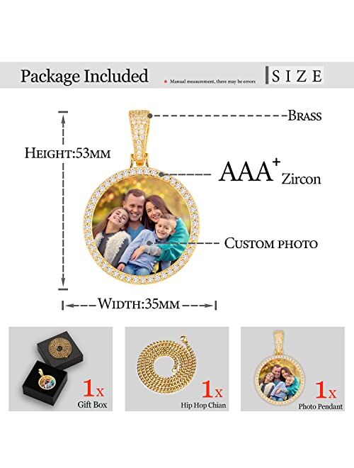 YIMERAIRE Personalized Picture Necklace Custom Dog Tag Pendant Necklace Engraving Name/Date/Text/Color Picture for Men Round Pendant Iced Out Memorial Necklace with Pictu