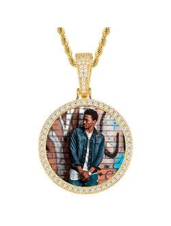 YIMERAIRE Hip Hop Jewelry Custom Tennis Necklace with Picture Personalized Photo Necklaces for Women Men Round Pendant Necklace