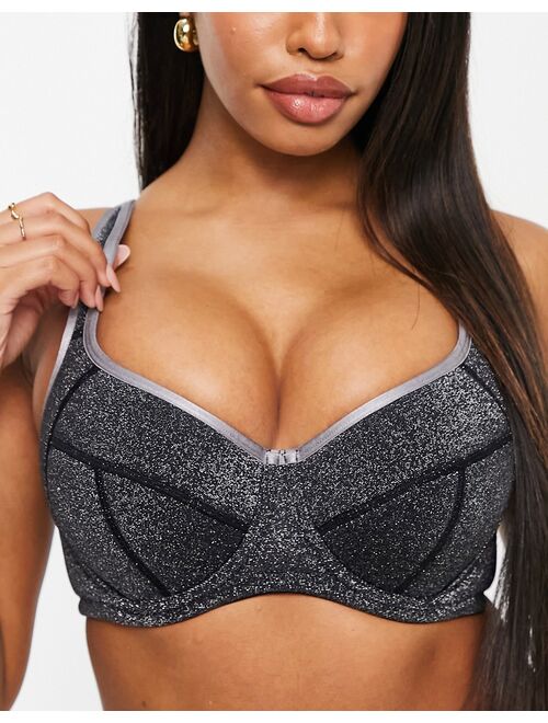 Pour Moi Fuller Bust Reach underwire lightly padded sports bra in black and silver
