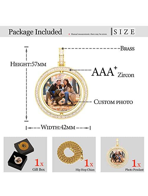 YIMERAIRE Personalized Custom Photo Necklace Pendant Keychain Dog Tag Customizable Double Sided Picture Pendant Necklace Iced Out Hip Hop Jewelry for Men and Women(Come w