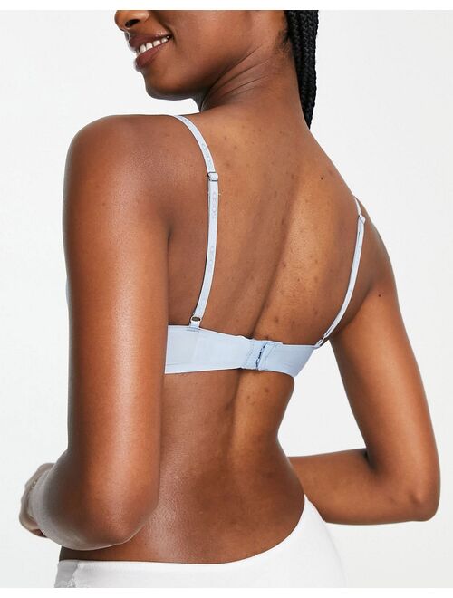 ASOS DESIGN soft non-wire moulded bra with logo straps in dusty blue