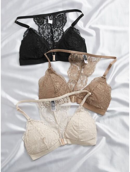 Shein 3pack Floral Lace Bra Set