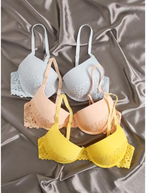 Shein 3pack Contrast Lace Push Up Bra