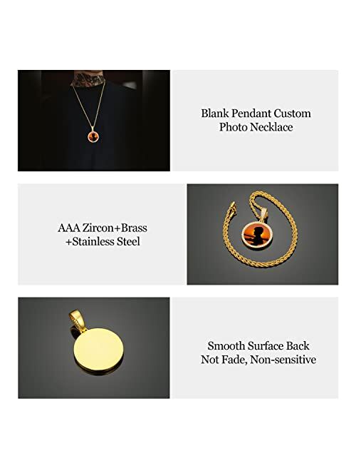 YIMERAIRE Photo Necklace for Men Custom Picture Around Pendant Necklace Rope Chain Personalized AAA Cubic Zirconia Hamsa Hand Necklace Bling Hip Hop Jewelry for Men