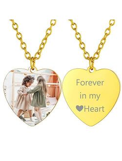 ChainsHouse Personalized Photo Necklace Men Women, Stainless Steel/18K Gold Plated Chain, Custom Picture Image Engrave Text Rectangular/Heart/OvalPendant DIY Full CZ Memo