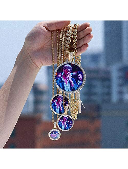 YIMERAIRE Custom Picture Necklace Personalized Men Jewelry Necklace Oversize Pendant with Chain Iced Out Photo Pendant for Women