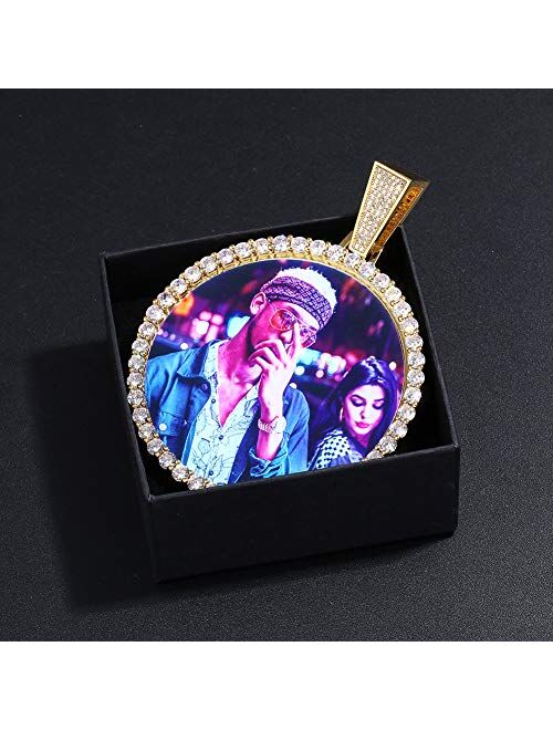 YIMERAIRE Custom Picture Necklace Personalized Men Jewelry Necklace Oversize Pendant with Chain Iced Out Photo Pendant for Women