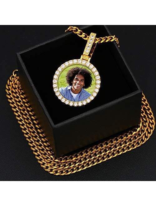 YIMERAIRE Custom Necklace Picture Pendant Necklace Iced Out Picture Chain for Men Personalized Photo Necklaces for Women