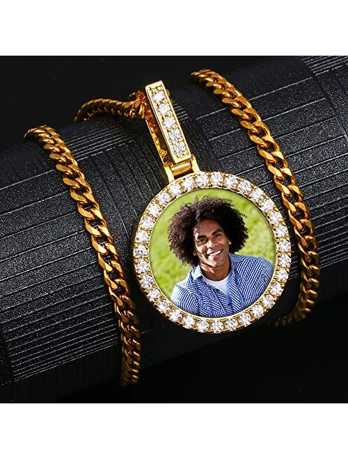 YIMERAIRE Custom Necklace Picture Pendant Necklace Iced Out Picture Chain for Men Personalized Photo Necklaces for Women