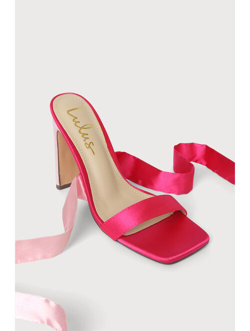 Lulus Jania Fuchsia and Light Pink Satin Lace-Up High Heel Sandals
