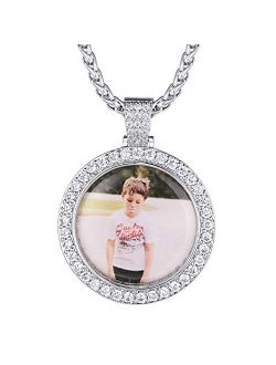 Richsteel Custom Picture/Photo Necklace for Men Women Personalized Round/Heart/Angel Wing/Square/Key/Hamsa Hand Pendant with Stainless Steel Wheat Chain(Send Gift Box)