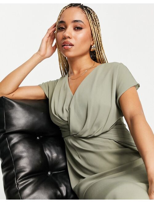 ASOS DESIGN twist and drape front midi dress in khaki