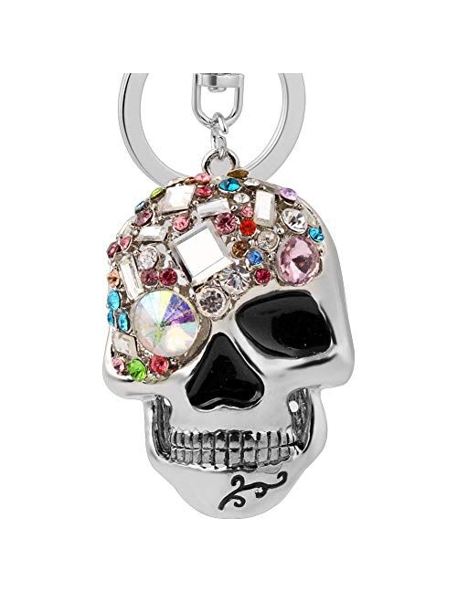 Jiahate Skull Keychains for Women,Inlaid Multicolor Rhinestone Skull Key Trendy and Punk Style Key Chain Unisex Gift (Grey FBA)
