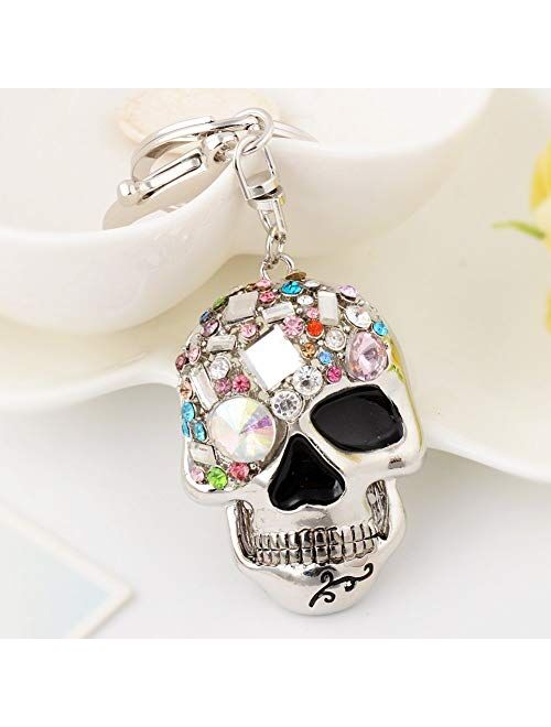 Jiahate Skull Keychains for Women,Inlaid Multicolor Rhinestone Skull Key Trendy and Punk Style Key Chain Unisex Gift (Grey FBA)