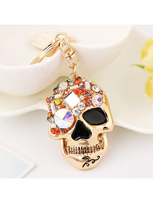 Jiahate Skull Keychains for Women,Inlaid Multicolor Rhinestone Skull Key Trendy and Punk Style Key Chain Unisex Gift (Grey FBA)