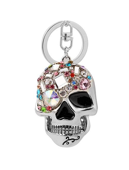 Jiahate Skull Keychains for Women,Inlaid Multicolor Rhinestone Skull Key Trendy and Punk Style Key Chain Unisex Gift (Grey FBA)