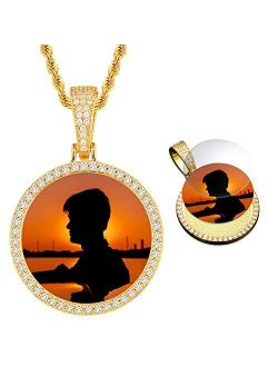 YIMERAIRE Personalized Picture Necklace Blank Diamond Pendant Custom Photo Dog Tag Necklace Round/Heart/Angel Wings Photo Pendant Charms for Jewelry Making DIY Craft