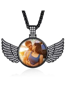 Custom4U Picture Necklace Personalized for Men Women,18K Gold/Platinum Plated/Black AAA CZ Angel Wings/Heart/Medallion Customized Photo Memory Pendant Chain 18-30 Inches,