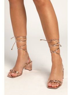 Jazey Rose Gold Lace-Up High Heel Sandals