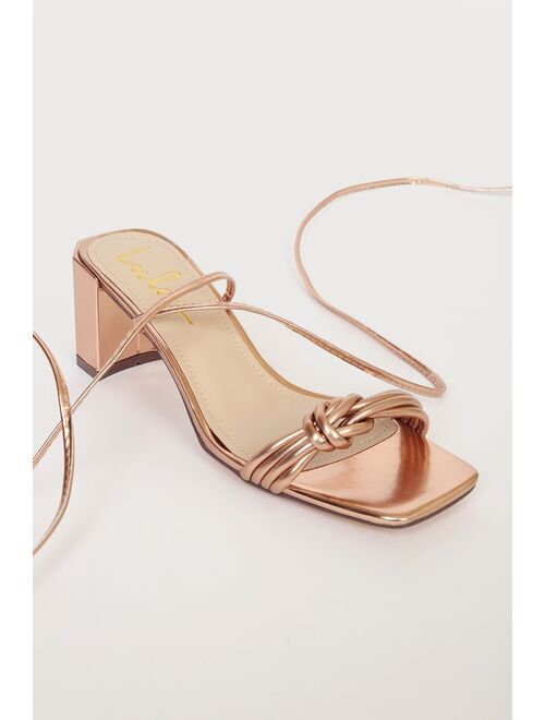 Lulus Jazey Rose Gold Lace-Up High Heel Sandals