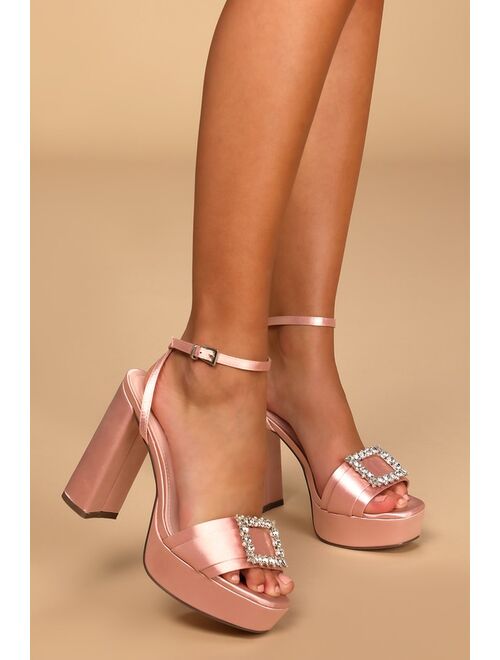 Lulus Konny Blush Satin Ankle Strap Platform High Heel Sandals