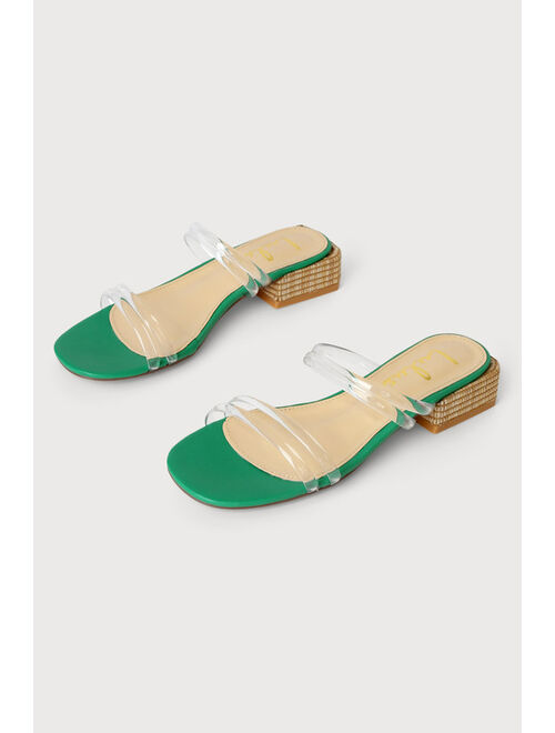 Lulus Macalano Green Clear Woven Heel Flat Sandals