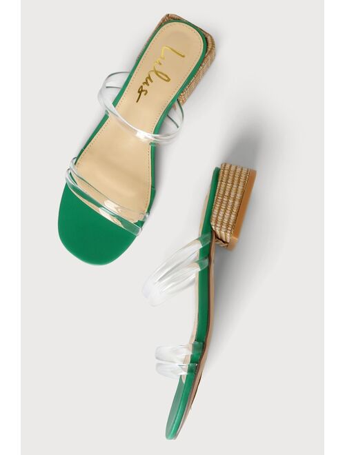 Lulus Macalano Green Clear Woven Heel Flat Sandals